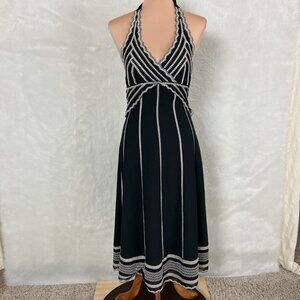 Vintage Y2K 00s Eliza J Black Embroidered Beaded Halter Midi Dress 4